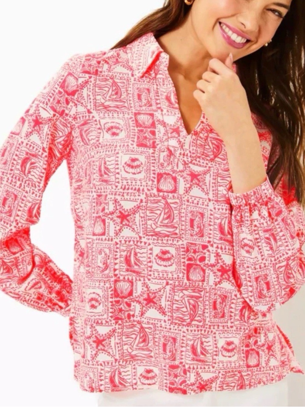 Lilly Pulitzer Jae Tunic top blouse seaside harbor mizner red women’s size XL - Picture 3 of 5